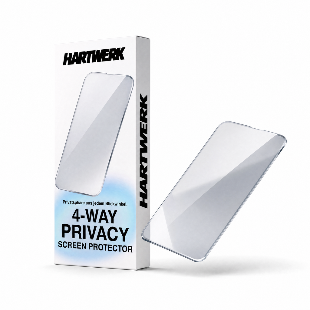 HARTWERK 4-Way Privacy Displayschutz fürs iPhone, freigestellt auf weissem Grund