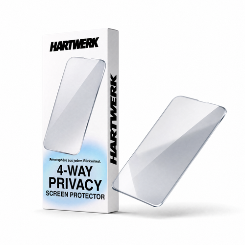 HARTWERK 4-Way Privacy Displayschutz fürs iPhone, freigestellt auf weissem Grund